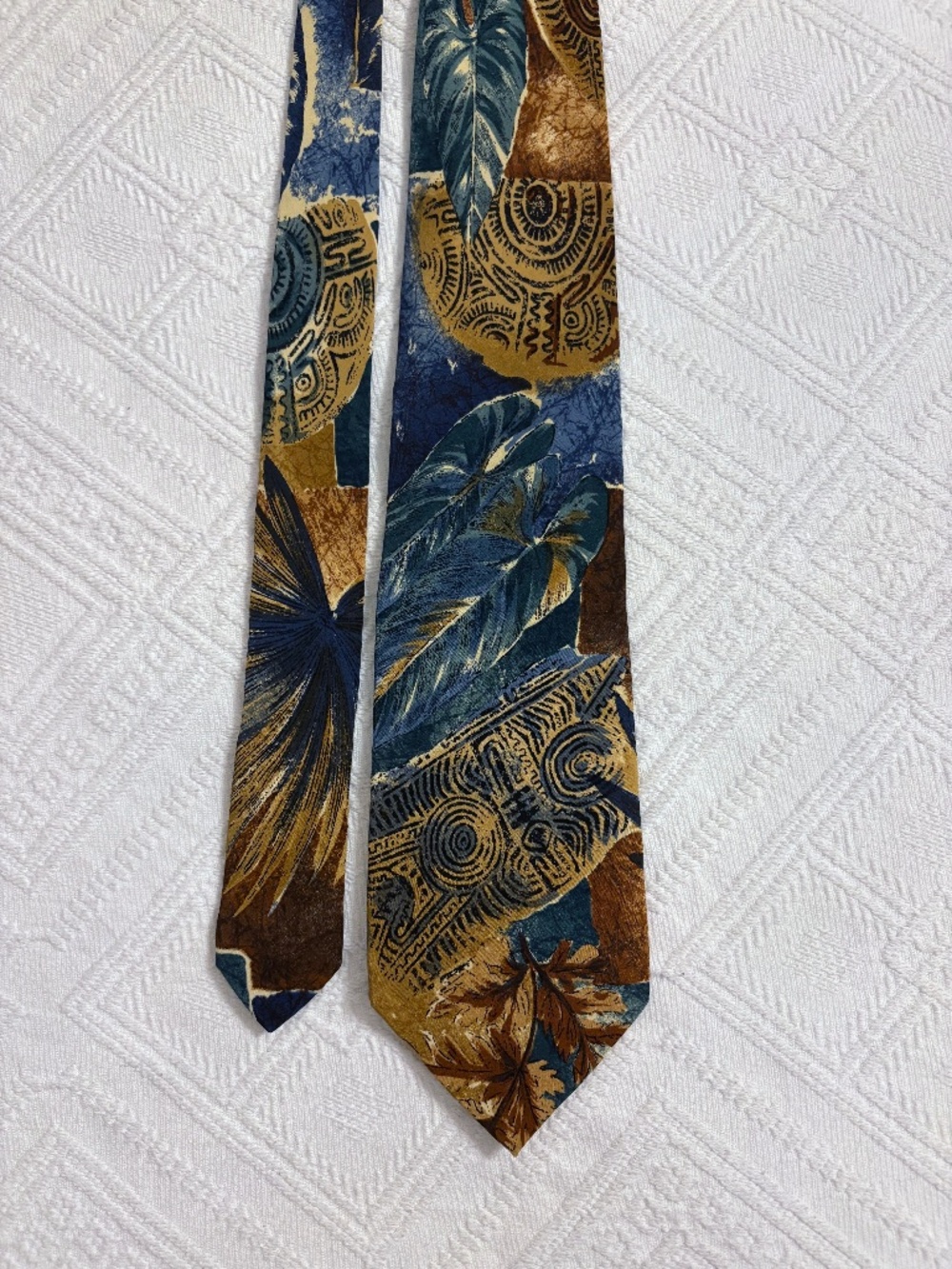 Vintage Carnaval De Venise 100% Silk Tie Abstract Multi Gold Palm Leaf